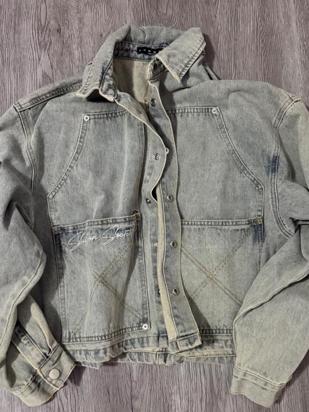 Gray Washed Denim Bomber Jacket